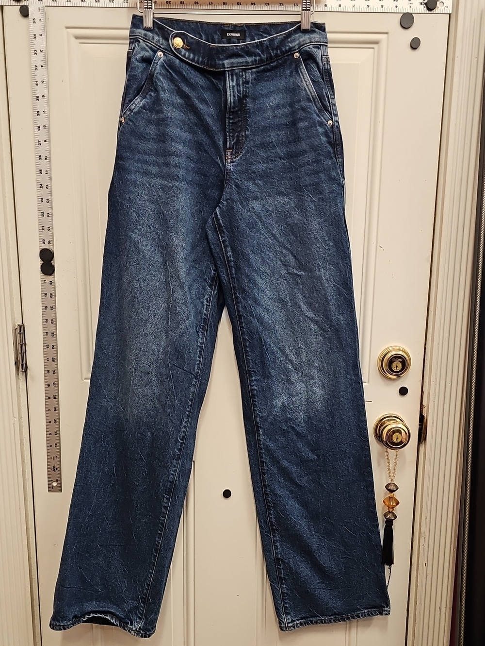 Express Women Long Indigo Relaxed Wide Leg Jeans